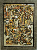PORTRAIT OF WOMAN WITH LIPSTICK - OIL & SAND ON FABRIC