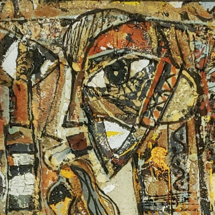 PORTRAIT OF WOMAN WITH LIPSTICK - OIL & SAND ON FABRIC